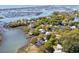 Expansive aerial shot displays a scenic neighborhood with waterfront views, highlighting the property's prime location at 675 Wedgewood Dr., Murrells Inlet, SC 29576