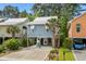 Charming raised beach house with blue siding, tropical landscaping, and covered parking for relaxed coastal living at 77 Weatherboard Ct., Pawleys Island, SC 29585
