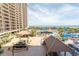 Aerial view of pool with beach and ocean backdrop at 100 North Beach Blvd. # 313, North Myrtle Beach, SC 29582