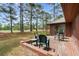 Brick patio with seating area overlooking lush landscaping and golf course at 114 Laurelwood Ln., Conway, SC 29526