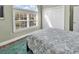 Comfortable bedroom showcasing natural light, a patterned bedspread, plush rug and closet doors at 1151 N Blackmoor Dr., Murrells Inlet, SC 29576