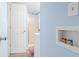 Clean and tidy bathroom featuring a white shower, vanity, and essential plumbing fixtures at 1500 Cenith Dr. # B402, North Myrtle Beach, SC 29582