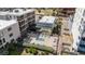 Aerial view showcasing the pool area and its proximity to the building and parking lot at 1709 S Ocean Blvd. # 608, North Myrtle Beach, SC 29582