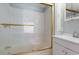 Bathroom featuring shower and vanity with cabinet at 1709 S Ocean Blvd. # 608, North Myrtle Beach, SC 29582