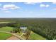 Aerial view of home on Hwy 308 showcasing the property's location amidst lush greenery and open fields at 2192 Highway 308, Galivants Ferry, SC 29544