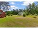Expansive backyard featuring a storage building and mature trees, perfect for outdoor activities at 2192 Highway 308, Galivants Ferry, SC 29544