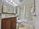 Full bathroom featuring vanity with granite countertop and shower/tub combo at 2701 N Ocean Blvd. # 561/563, Myrtle Beach, SC 29577