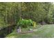 Beautiful backyard with lush greenery, mature trees, and a peaceful creek flowing through the landscape at 812 Buteo Ct., Myrtle Beach, SC 29588