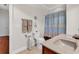 Bright bathroom with tile floors and shower/tub combination with blue accents at 120 Whitemarsh Ct., Murrells Inlet, SC 29576