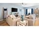 Bright living room featuring a sofa, mounted television, and coastal accents, perfect for relaxation and gatherings at 179 S Reindeer Rd., Surfside Beach, SC 29575