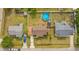 Property aerial view shows a well-maintained yard with pool, patio, and neighboring homes at 706 Birch Ln., Conway, SC 29526