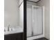 Updated bathroom features a walk-in shower with sliding glass door and modern fixtures at 121 Forman Way, Aynor, SC 29511