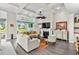Spacious living room with a fireplace, ample seating, and a view of the backyard at 143 Starlit Way, Myrtle Beach, SC 29579