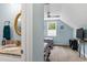 Bathroom with a granite-top vanity, mirror, and doorway to a bedroom with twin beds at 1610 Old Tram Rd., Little River, SC 29566