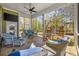 Relaxing screened porch with comfortable seating, ceiling fan, and views of the serene backyard at 200 Stonefly Ct., Murrells Inlet, SC 29576