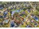 Aerial view of a lot outlined in red, situated among upscale homes and a picturesque pond at 2208 Bentbill Circle, North Myrtle Beach, SC 29582
