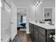 Bathroom features a double sink vanity, wood floors and shower/tub combo at 4200 Woodcliffe Dr., Conway, SC 29526