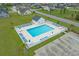 Aerial view of neighborhood pool area with ample seating and parking at 713 Garland Ct., Myrtle Beach, SC 29588