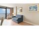 This unit has a living room with a view of the ocean from the sliding glass doors leading to the balcony at 1501 S Ocean Blvd. # 1044, Myrtle Beach, SC 29577