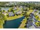 Aerial view showcases homes, a lake, and lush green landscaping at 246 Laurel Bay Dr., Murrells Inlet, SC 29576