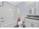 Bathroom featuring a shower-tub combo with a granite-topped vanity at 2728 Mercer Dr. # 2728, Conway, SC 29526