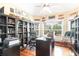 Bright and airy home office with custom built-in bookshelves, and a large desk at 276 Waterfall Circle, Little River, SC 29566
