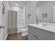 Clean bathroom with gray vanity, shower/tub combo, and modern fixtures at 366 Fennec Loop, Conway, SC 29526