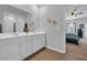 Clean and bright bathroom featuring double sinks, modern fixtures, and tile flooring at 366 Fennec Loop, Conway, SC 29526
