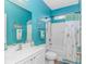 Charming bathroom features a shower-tub, a new vanity, and lots of storage at 3907 Club Course Dr., North Myrtle Beach, SC 29582