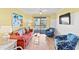 Inviting living room with vibrant colors, balcony access, and beach-themed decor, perfect for relaxation and entertaining at 6001 N Ocean Blvd. # 147, North Myrtle Beach, SC 29582