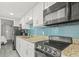 Well-equipped kitchen featuring stainless steel appliances, granite counters, and blue backsplash at 7200 Ocean Blvd. N # 664, Myrtle Beach, SC 29572