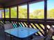Screened porch featuring table and chair seating area with views of pool and trees at 223 Maison Dr. # D-16, Myrtle Beach, SC 29572