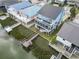 Aerial view of waterfront homes with canals, docks, and outdoor decks, perfect for entertaining at 312 47Th Ave. N, North Myrtle Beach, SC 29582