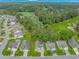 Overhead view of homes in a neighborhood bordering a golf course, set amongst lush greenery and mature trees at 409 Hunley Ln., Myrtle Beach, SC 29577