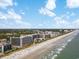 Aerial view of town and the hotel towers and resorts near the beach and ocean with fluffy clouds at 7100 Ocean Blvd. N # 1425, Myrtle Beach, SC 29572