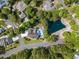 Overhead shot of in-ground pool with nearby pond and wooded buffer adding extra privacy at 12 Gloucester Pl., Pawleys Island, SC 29585