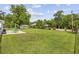 Expansive backyard featuring a shed, patio furniture, and a well-maintained lawn area at 153 Busbee St., Conway, SC 29526