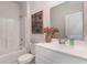 Clean bathroom featuring a shower/tub combo, a vanity with a sink, and a toilet at 2884 Riverboat Way, Conway, SC 29526