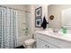 Well-maintained bathroom with a shower-tub combination, single sink vanity, and neutral accents for a clean look at 380 Rookroost Circle, Conway, SC 29526