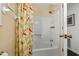 Well-maintained bathroom with a shower-tub combo and colorful shower curtain for a cheerful space at 6001- 1776 S Kings Highway, Myrtle Beach, SC 29575