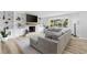Bright living room with a brick fireplace, built-in shelving, light hardwood flooring, and a large window at 709 Yucca Ave., Myrtle Beach, SC 29577