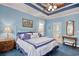 Charming bedroom with blue and white decor, tray ceiling, and coordinating furnishings at 78 Saltwind Loop, Murrells Inlet, SC 29576