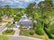 Aerial view of property with a pool and covered front porch with rocking chairs and mature trees at 106 Willow Ridge Rd., Myrtle Beach, SC 29588