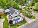 Aerial view of home in residential neighborhood with trees and swimming pool at 106 Willow Ridge Rd., Myrtle Beach, SC 29588