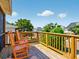 Inviting outdoor deck with wooden rocking chairs, perfect for enjoying the scenic views and serene atmosphere at 118 Seaside St., Holden Beach, NC 28462
