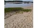 A serene beach scene with tall grass vegetation, a pier in the water, and a boat in the background at 2128 Adams Circle, Little River, SC 29566