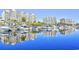 Scenic marina view with multiple boats docked and condo buildings in the background, reflecting on the water at 2151 Bridge View Ct. # 2302, North Myrtle Beach, SC 29582