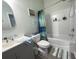 Bathroom featuring a shower-tub combo, vanity, and coastal-themed decor at 224 Castle Dr. # 1408, Myrtle Beach, SC 29579