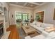 Bright living room with coffered ceilings, fireplace, and hardwood floors at 4535 Carriage Run Circle, Murrells Inlet, SC 29576