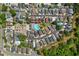 Aerial view showing the home's location relative to the community pool at 829 9Th Ave. S, North Myrtle Beach, SC 29582
